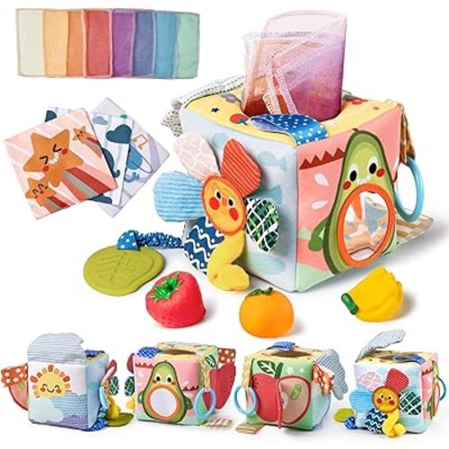 TUMAMA Baby Tissue Box Toys - Montessori Baby Toys for 6-12 Months, Soft Crinkle Sensory Toys for Babies 0-12 Months