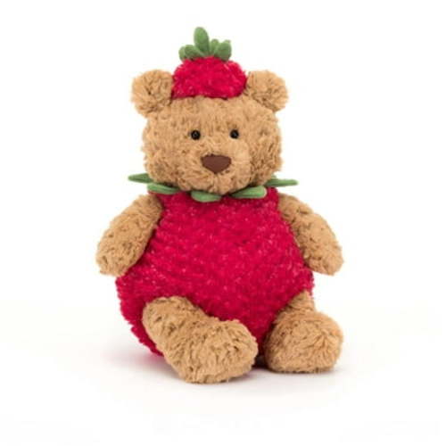 Jellycat Bartholomew Bear Strawberry Plush - Pink Fuzzy Teddy Collectible Toy, Ultra-Soft Stuffed Animal for Home Decor, Gift Idea & Cozy Room Accessories
