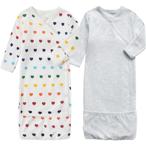 O2 BABY 100% Organic Cotton Kimono Gown with Mittens & Fold-Over Pouch