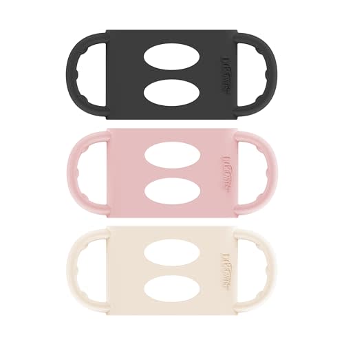 Dr. Brown's WIde-Neck Baby Bottle Handles, Pink, Ecru, Black, 4m+, 3-Pack | 100% silicone removable easy-grip handles for Options+ Wide-Neck baby bottles