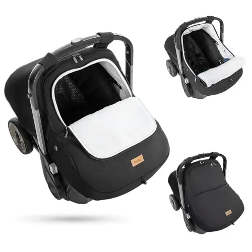 Bioby Winter Baby Car Seat Cover, Infant Car Seat Cover for Boy Girl, Roomy, Cozy, Warm, Waterproof Baby Carseat Covers Canopy with Thickened Fleece Lining, Breathable Hole, Universal Fitted Black