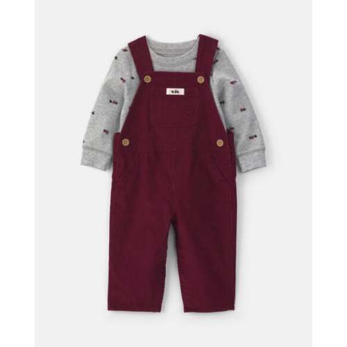 Baby Boy 2-Piece Holiday Corduroy Long-Sleeve Overall Set - Burgundy/Grey | Carter's