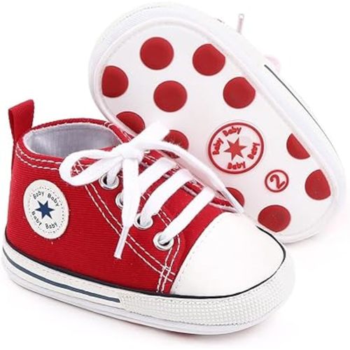 Unisex Baby Boys Girls Shoes, Newborn Infant Non-Slip Canvas Denim High Top Sneakers, Toddler First Walkers Shoes