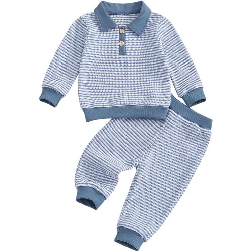 VISGOGO Baby Boy Clothes Toddler Fall Winter Outfit Sweater Toddler Boy Striped Clothes 6 12 18 Months 2 3T 4T Pant Set