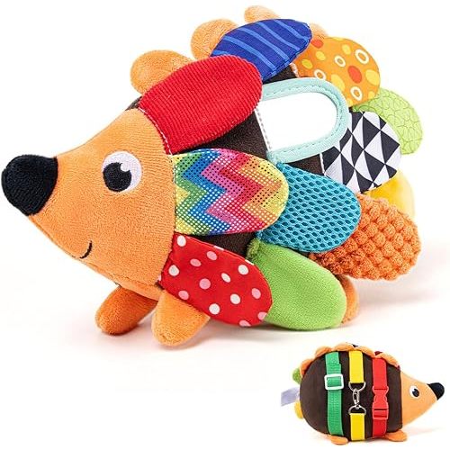 Baby Sensory Hedgehog Tummy Time Toys 0-6 Months, Multi-Textured Squeaking & Crinkling Infant Stuffed Toys for Babies with Baby Mirror, Plush Montessori Gifts for Newborn Boys Girls 3-6 6-12 Months