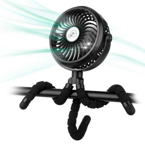 Battery Operated Stroller Fan Flexible Tripod Clip On Fan with 3 Speeds and Rotatable Handheld Personal Fan for Car Seat Crib Bike Treadmill (Black)