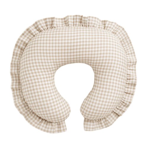 Beige Gingham Ruffle Nursing Pillow Cover