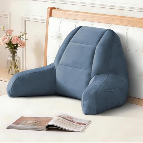 IASEAHK Back Pillow for Bed Sitting Up, Reading Pillows for Beds, Bed Pillow for Sitting up, Backrest Pillows with Arms for Adult, Filled with Shredded Memory Foam for Beds, Couch, Floor, Navy