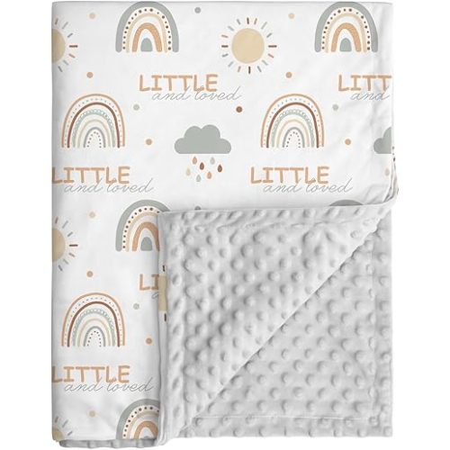 Baby Blankets for Unisex Boys Girls - Super Soft Clouds Rainbow Nursery Minky Blankets, 30 x 40 Inch Dotted Fleece Backing, Printed Bed Throws Newborn