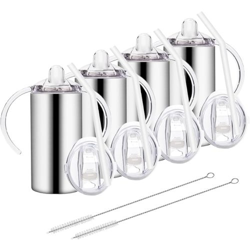 12oz Stainless Steel Sippy Cups for Toddlers with Handles, Spill Proof Double Wall Vacuum Insulated Sippy Cups, Kids Straw Cups with Extra Lids for School, Outdoor, 2 Pack