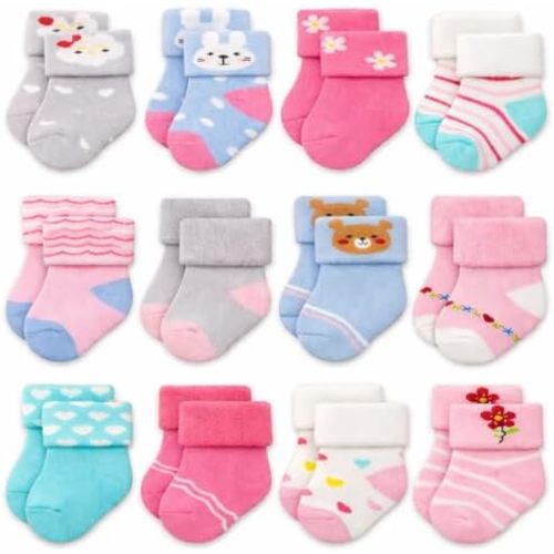 RATIVE Baby Socks Soft Terry Turn Cuff For Newborns (0-6 Months)