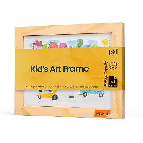 Kids Art Frames 8.5x11, Front Opening Artwork Display Frame for Kids’ Creations – Natrual Grain Changeable Frame Holds 250+ Pieces, Show & Store Kids Art, Crafts, and 3D Projects, Easy Wall Hanging