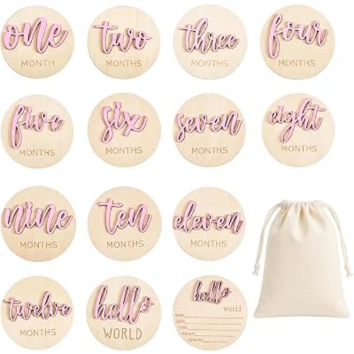 7 Pack Baby Monthly Milestone Card Sign Wooden Announcement Sign First Year