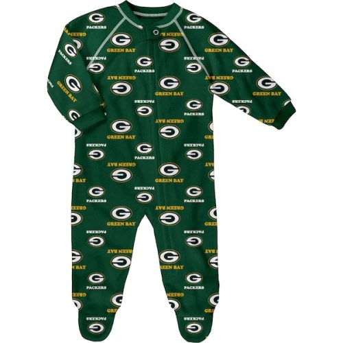 Green Bay Packers Newborn & Infant Allover Print Raglan Full-Zip Sleeper - Green