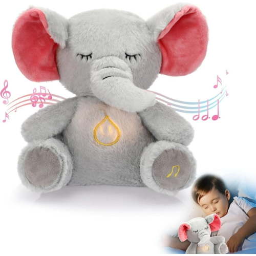 Anxiety Relief Breathing Stuffed Animals, Soothing Elephant with Sensory Details Music Lights Rhythmic Breathing Motion