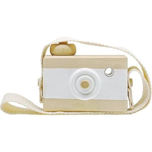 Baby Toy Wooden Mini Camera Toy, Baby Kids Cute Mini Sharpe Toy, Neck Hanging Photographed Props for Baby Toddlers Children Kids' Room Hanging Decor Gift (White-2)
