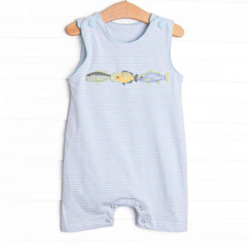 Catch of the Day Applique Jon Jon, Blue Stripe – Stitchy Fish - Size: 6M, 12M or 18M