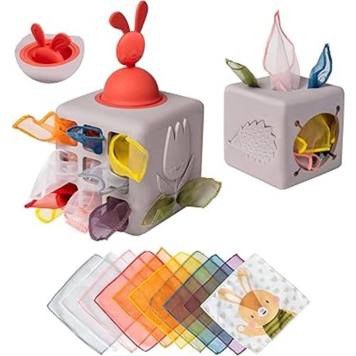 Taf Toys Pop Up Tissue Box Montessori Toy | 1 year old | silicone, fabric | sensory, motor skills
