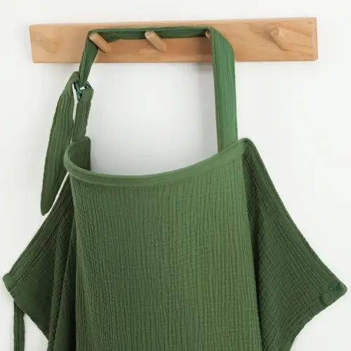 Blissful Diary Muslin Nursing Cover for Breastfeeding, Breathable Breastfeeding Cover up with Arch Neckline for Women, Nursing Apron (Dark Green)
