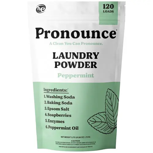 Pronounce Laundry Detergent Powder Alternative | Non-Toxic, Eco-Friendly, Natural for Sensitive Skin, Eczema, and Babies. Stain + Smell Fighting. HE Safe (Peppermint, 120 Loads)