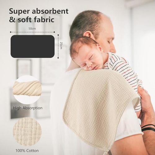 Bearmoss Muslin Burp Cloths, 100% Cotton Baby Burping Clothes, Large Extra Soft Absorbent, 6 Pack