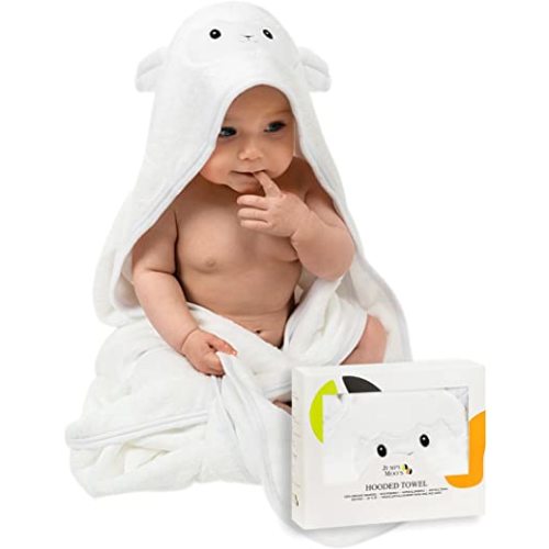 Jumpy Moo's Premium Ultra Soft Baby Towel - Hypoallergenic 35x35 inches, 100% Organic Bamboo, Hooded Baby Towels, Baby Gifts with Giftbox & Washcloth, Newborns to Toddlers, Lifetime Refund Guarantee