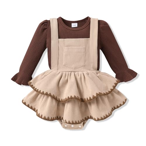 YOUNGER TREE Newborn Baby Girl Fall Winter Outfits Long Sleeve Romper Corduroy Overall Dress Infant Skirt Clothes Sets