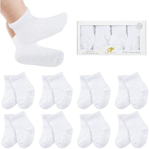 8 Pairs Baby Socks with Grips Cotton Non Slip Walking Socks Cute Gifts for Newborn Infant Girl Boy