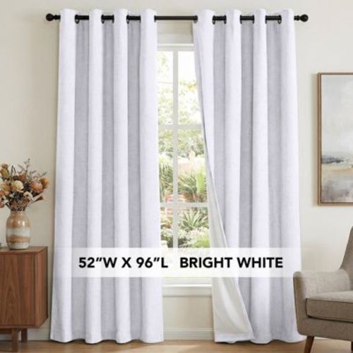 H.Versailtex Premium 100% Blackout Curtains Thermal Insulated White Liner Grommet Top Sold by 2 White 52"W x 96"L