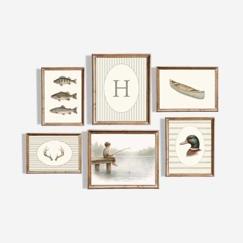 50+ Woodland Fishing & Hunting Nursery Wall Art Bundle | Vintage Boy Nursery Decor | Rustic Cabin Nursery Prints | Outdoor Baby Room Art