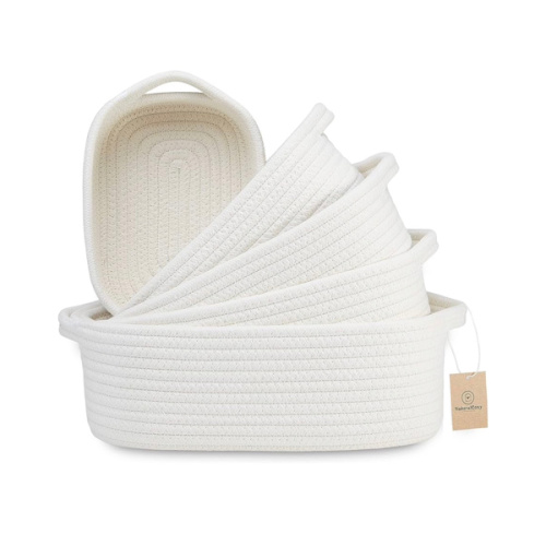 NaturalCozy 5-Piece Rectangle Storage Basket Set- Natural Cotton Rope Woven for Organizing! Small Basket for Montessori, Baby Nursery, Dog Toy Baskets, Cat Toy Box, Bathroom Organization Bin