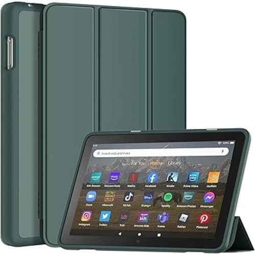 All-New 8inTablet Case,DJ&RPPQ Smart Trifold Stand Case with Hard PC Back and Auto Wake/Sleep Incompatible with Alcatel TCL,Dark Green