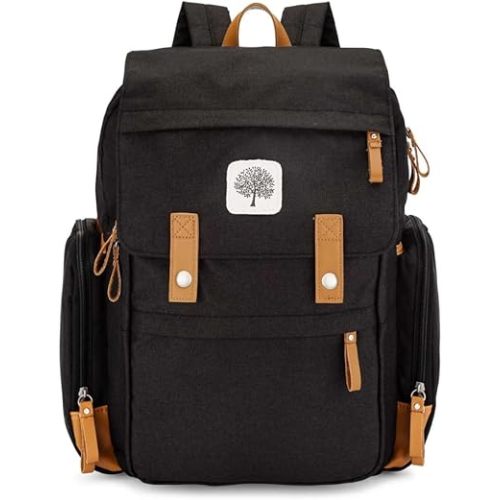 Parker Baby Co. Diaper Backpack - Large Diaper Bag with Insulated Pockets, Stroller Straps and Changing Pad -Birch Bag - Black