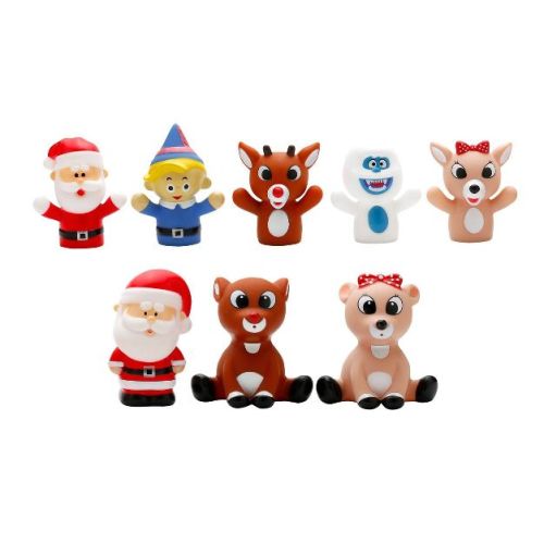 Rudolph the Red-Nosed Reindeer 2.5" Finger Puppets & Baby Bath Squirt Toy Set - Christmas - 5pc