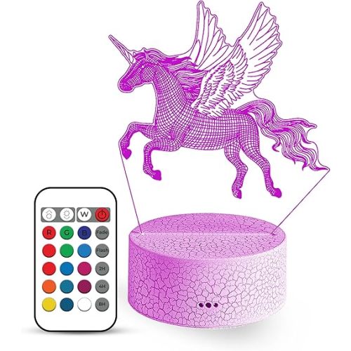 Unicorn Night Light for Girls - Creative and Fun 3D Night Light for Kids to Fall Asleep to with Automatic Timer to Switch Off