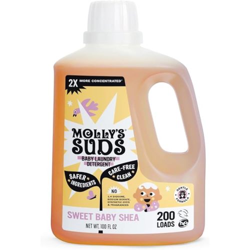 Molly's Suds Baby Liquid Laundry Detergent | Removes Formula, Poop & Spit-Up Stains | Extra Gentle for Infants, Babies, Toddlers (Sweet Baby Shea, 200 Loads)