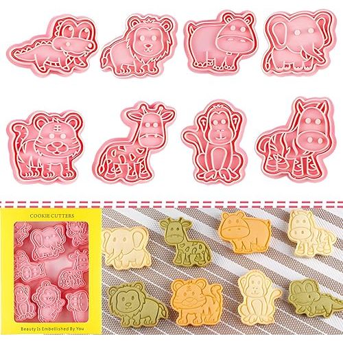 BESEK Animal Cookie Cutters for Kids: Safari Zoo Animals 8 PCS Cookie Cutters Set with Lion, Giraffe, Hippo, Elephant, Crocodile, Zebra, Tiger, Monkey etc. (Gift Box)
