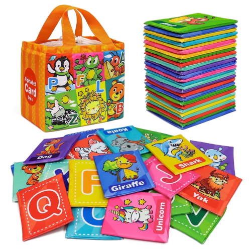 Dr.Rapeti Soft Alphabet Cards for Baby Infant Toddler Kids 26pcs Washable Flash Cards Bath Toy with Storage Bag 4.5*6*7inches for 3m+