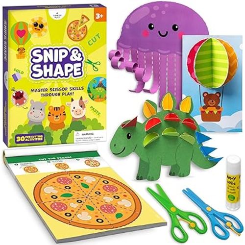 Snip & Shape Scissor Skills Activity Book with Toddler & Kids Scissors 3-5