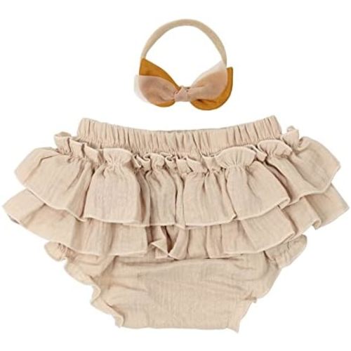 HOOLCHEAN Baby Girls Cotton Gauze Ruffle Bloomer Shorts with Bowknot Headband