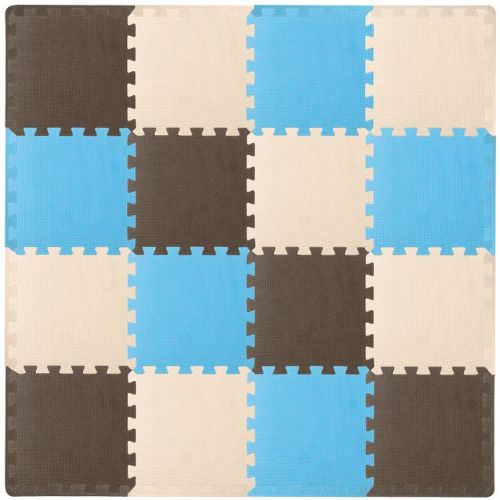 Prosource Kids Solid Floor Play Mat 3/8-in, 16 Sq Ft - 16 Tiles, Blue/Brown/Beige