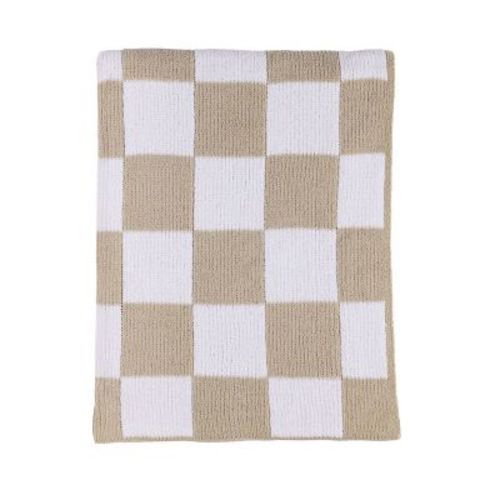 Chenille Knitted Blanket - Taupe Check