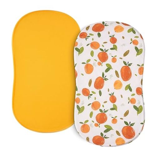 TILLYOU Baby Bassinet Sheets for Girls Boys 2 Pack Baby Sheets for Square Rectangle Oval Bassinet Mattress 33X16 Inch, Orange Flavour & Orange