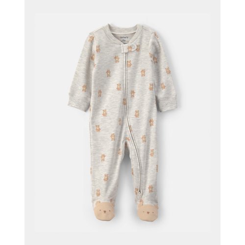 Baby Teddy Bear Cotton 2-Way Zip Sleep & Play Pajamas - Grey