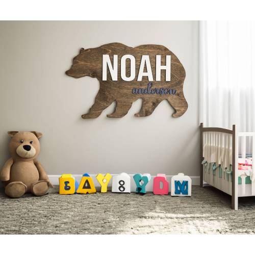 Custom Wood Bear Name Sign | Nursery Wall Decor