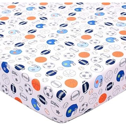 Crib Sheet - 1 Pack Sports Theme Nursery Bedding Sheet - Footballs Printed Standard Size Infant Bed Sheet Basketball Baby Boy Bed Linens for Crib by UOMNY
