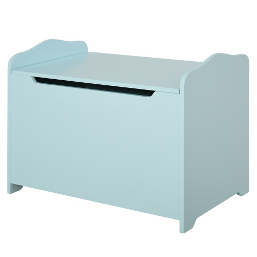 Qaba Kids Toy Chest Wooden Toy Storage Organizer Chest Box with Magnetic Hinge, Large Storage Space, & Groove Handle, Blue