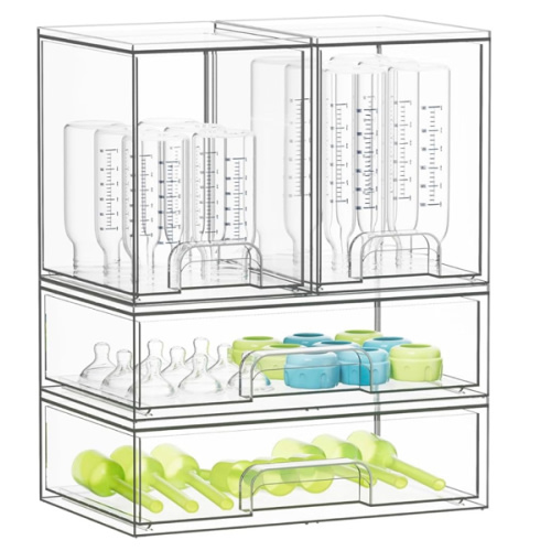 SpaceAid Bottle Storage Organizer Baby - Acrylic Bottles Station Organizer Container, Stackable Clear Drawers for Countertop, Vanity, Bathroom, Cabinet, Pantry Organization, 4 Pack, 2M2L, 14.4" H