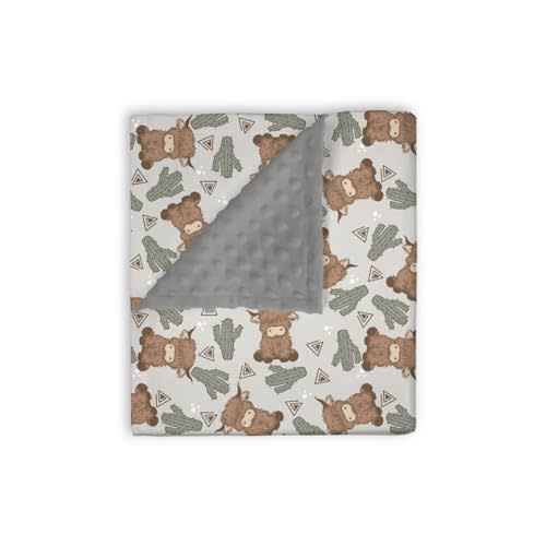 EyMzcod Mink Baby Boy Girl Blankets Boho Highland Cow Cactus, Gray Western Cowboy Soft Double Layer Dotted Backing Receiving Swaddle, Newborn Infant Toddler Nursery Crib Bedding Shower Gift 30" x 40"
