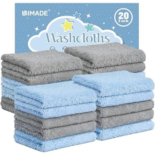 UNIMADE Baby Washcloths, 20 Pack Microfiber Coral Fleece Wash Cloths
